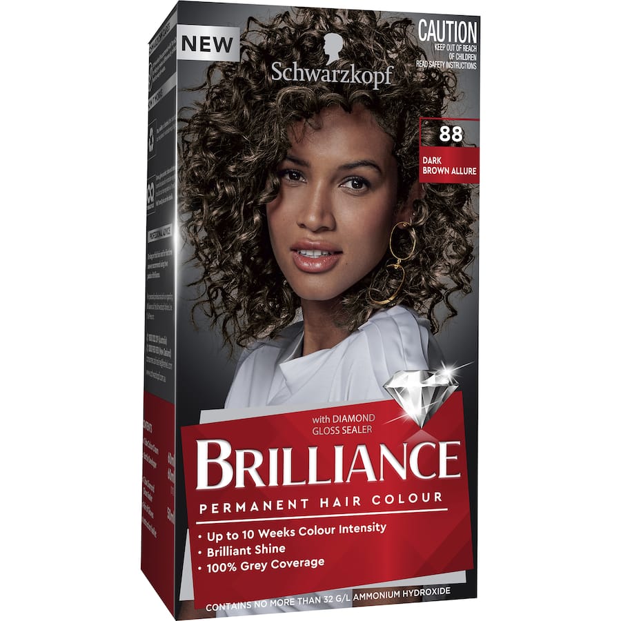 Schwarzkopf Brilliance 88 Dark Brown Hair Colour tube showcasing vibrant, long-lasting color and nourishing gloss treatment.