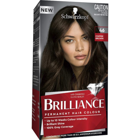 Schwarzkopf Brilliance Hair Colour 46 Coffee Brown, offering rich, vibrant colour, perfect grey coverage, and lasting shine.