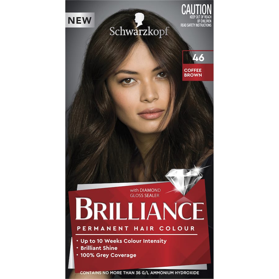 Schwarzkopf Brilliance Hair Colour 46 Coffee Brown: permanent hair dye with glossy shine, grey coverage, and nourishing treatment.