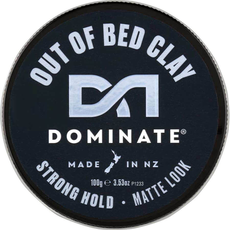 Dominate Out Of Bed Clay: lightweight styling clay for tousled, matte hairstyles, enriched with sage oil, cruelty-free and vegan.