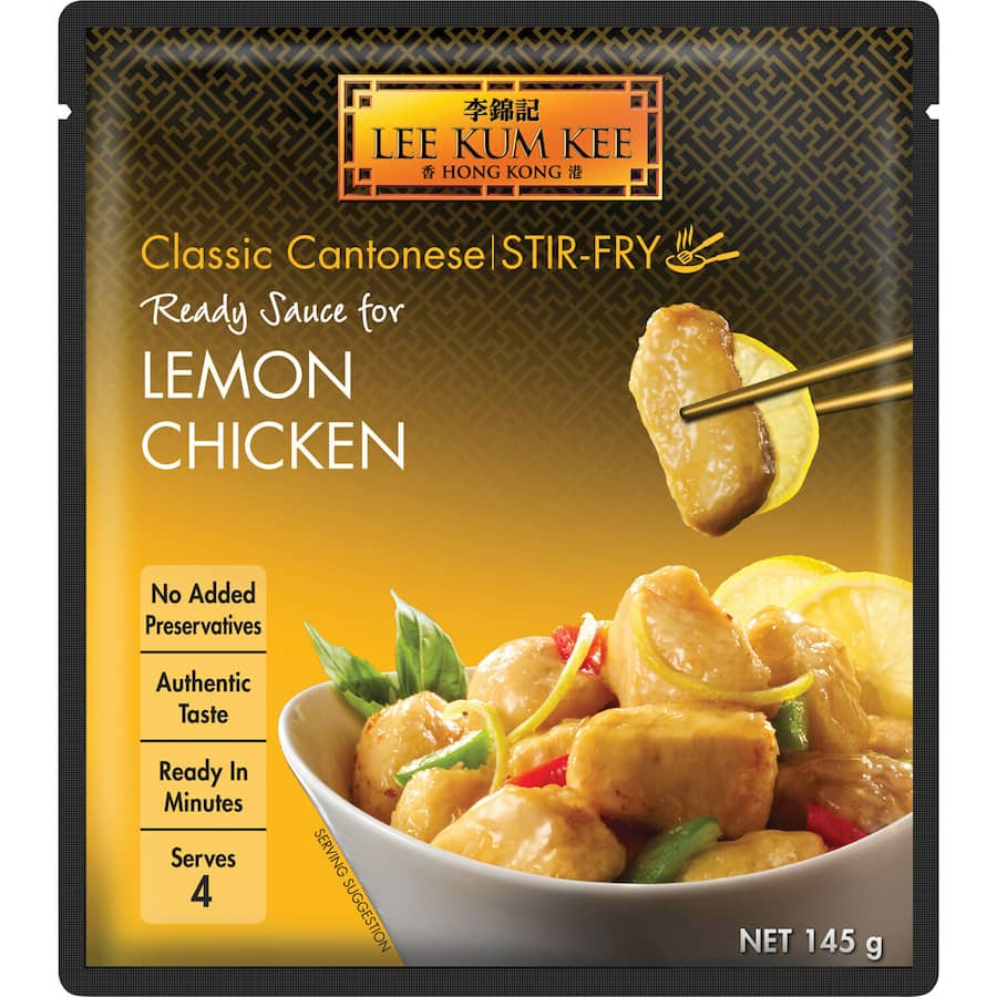 Lee Kum Kee Recipe Base for Lemon Chicken, a versatile sauce for delicious stir-fries and dipping, featuring zesty lemon flavor.