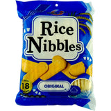 Crunchy and thick Rice Nibbles Rice Snacks Original in convenient twin packs, perfect for on-the-go munching and sharing.