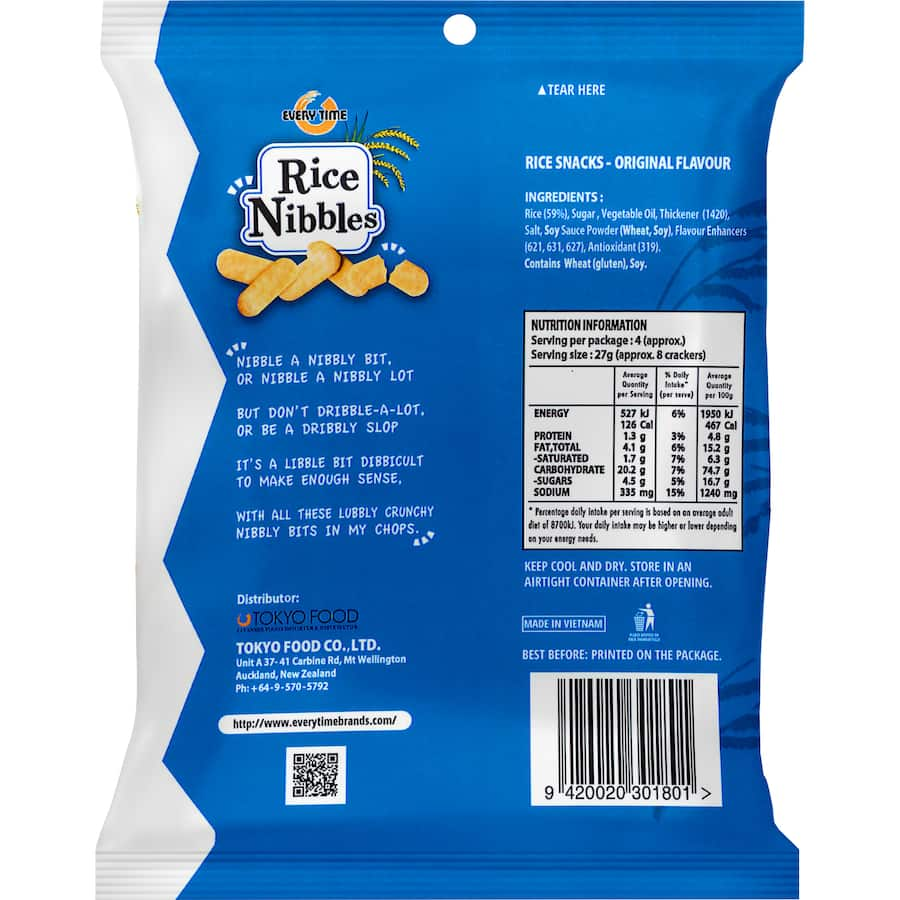 Crunchy Rice Nibbles Original rice snacks in a convenient bag of 18 twin packs, perfect for guilt-free on-the-go snacking.