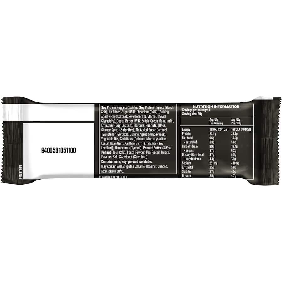 Musashi Protein Bar Crisp Choc Peanut with 20g protein, crispy texture, and smooth milk chocolate coating for active lifestyles.