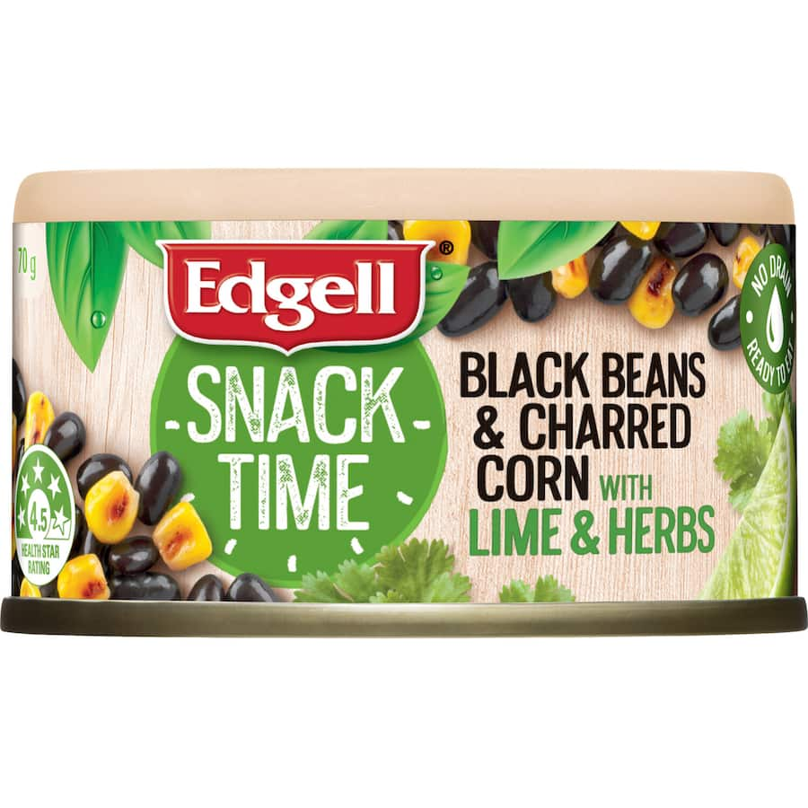 Edgell Snack Time Black Beans and Charred Corn with Lime & Herbs, a nutritious, flavorful, plant-based snack option.