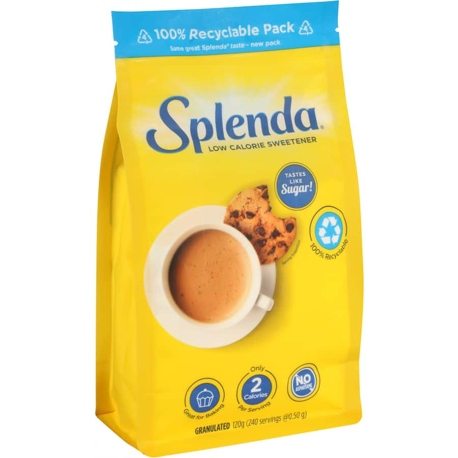 Splenda Sugar Substitute Granular Sweetener: low-calorie, sugar-like sweetness for baking, cooking, and beverages.