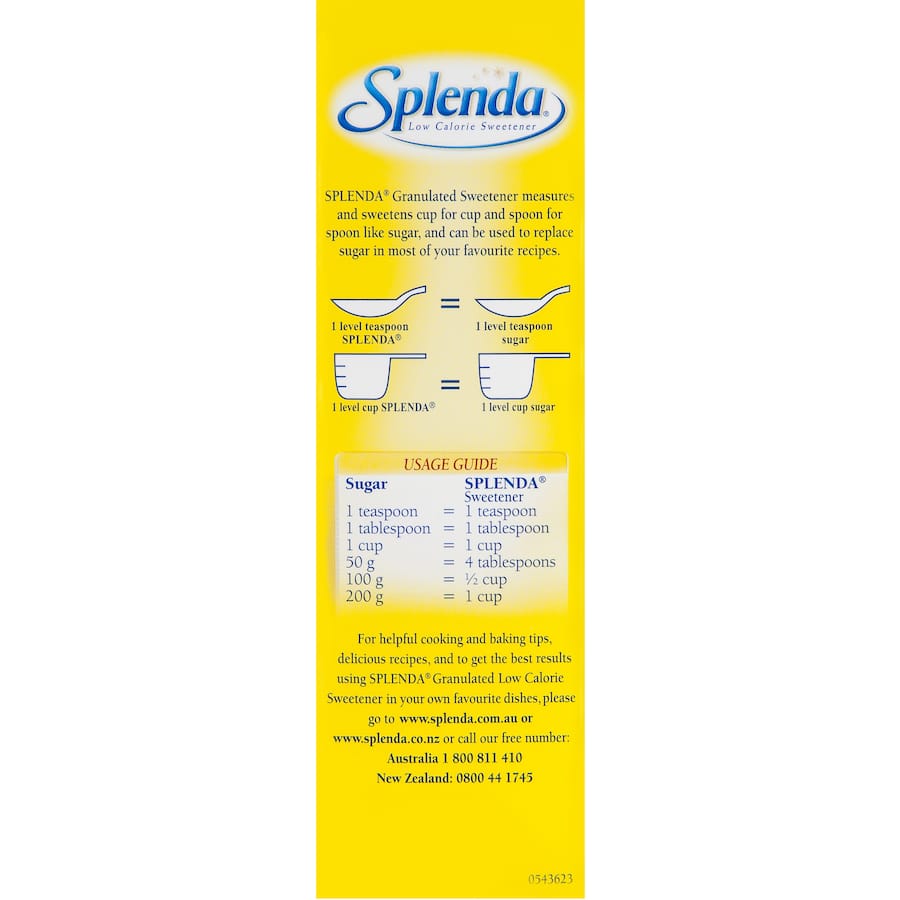 Splenda sugar substitute granular sweetener, a low-calorie, versatile alternative for baking and sweetening beverages.