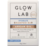 Glow Lab Shampoo Bar with Argan Oil, designed for hydration and nourishment, eco-friendly, and suitable for all hair types.