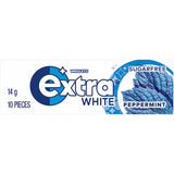 Wrigley's Extra Chewing Gum White features white peppermint flavor, promotes oral health, and is sugar-free for fresh breath.