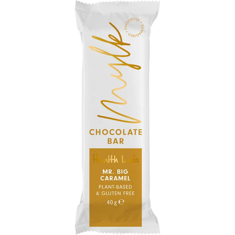 Health Lab Mr Big Caramel Peanut Mylk chocolate bar with layers of caramel and peanuts, a delicious dairy-free indulgence.