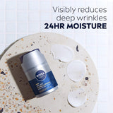 Nivea Face Moisturising Cream SPF 15 Anti-Age Hyaluron for men, hydrates and firms skin while reducing wrinkles and providing sun protection.