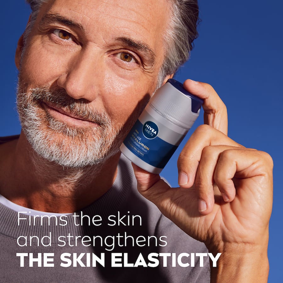 Nivea Face Moisturising Cream SPF 15 with Hyaluron reduces wrinkles, firms skin, and hydrates for a youthful appearance.