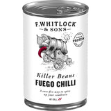 F Whitlock & Sons Killer Beans Fuego Chilli in rich tomato sauce, packed with protein and fiery chilli for vibrant meals.