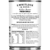 F Whitlock & Sons Killer Beans Fuego Chilli in tomato sauce, packed with protein and spicy chili for a flavorful meal boost.