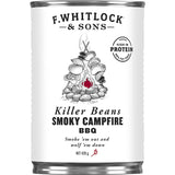 F Whitlock & Sons Killer Beans: High-protein beans in smoky BBQ sauce, perfect for a campfire-inspired meal.