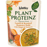 Wattie's Plant Proteinz Soup featuring lentils and roasted kumara, rich in flavor, fiber, and 15g plant protein per serve.