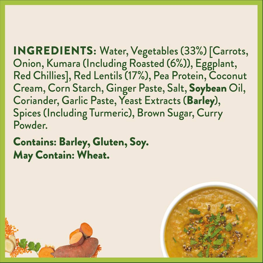 Wattie's Plant Proteinz Lentil & Roasted Kumara Soup pouch, packed with 15g plant protein, fiber, and rich spices.