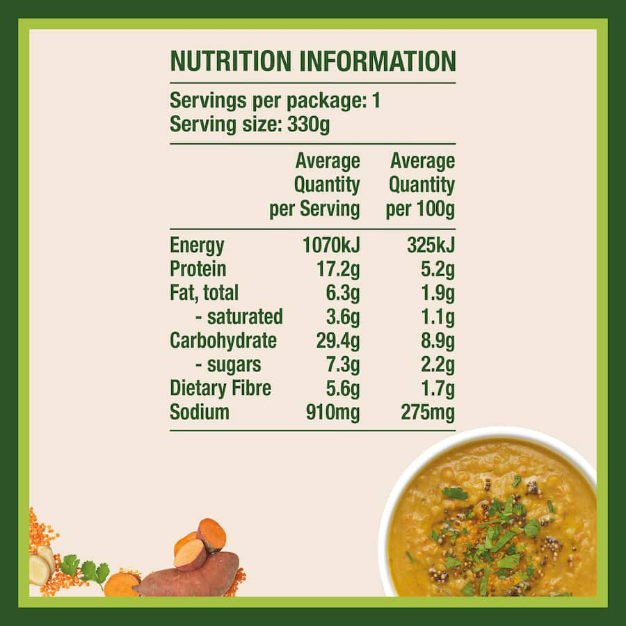 A comforting bowl of Wattie's Plant Proteinz Soup with lentils and roasted kumara, rich in plant protein and fiber.