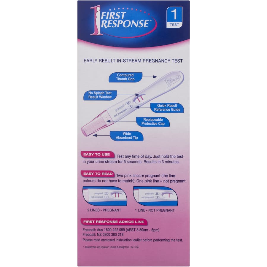 Early result pregnancy test with ultra-sensitive technology, detects hCG 6 days before missed period, results in 3 minutes.