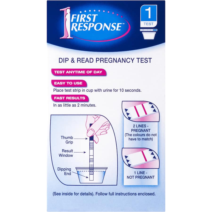 First Response Pregnancy Test Kit for easy, quick results in just 2 minutes; dip and read for reliable at-home testing.