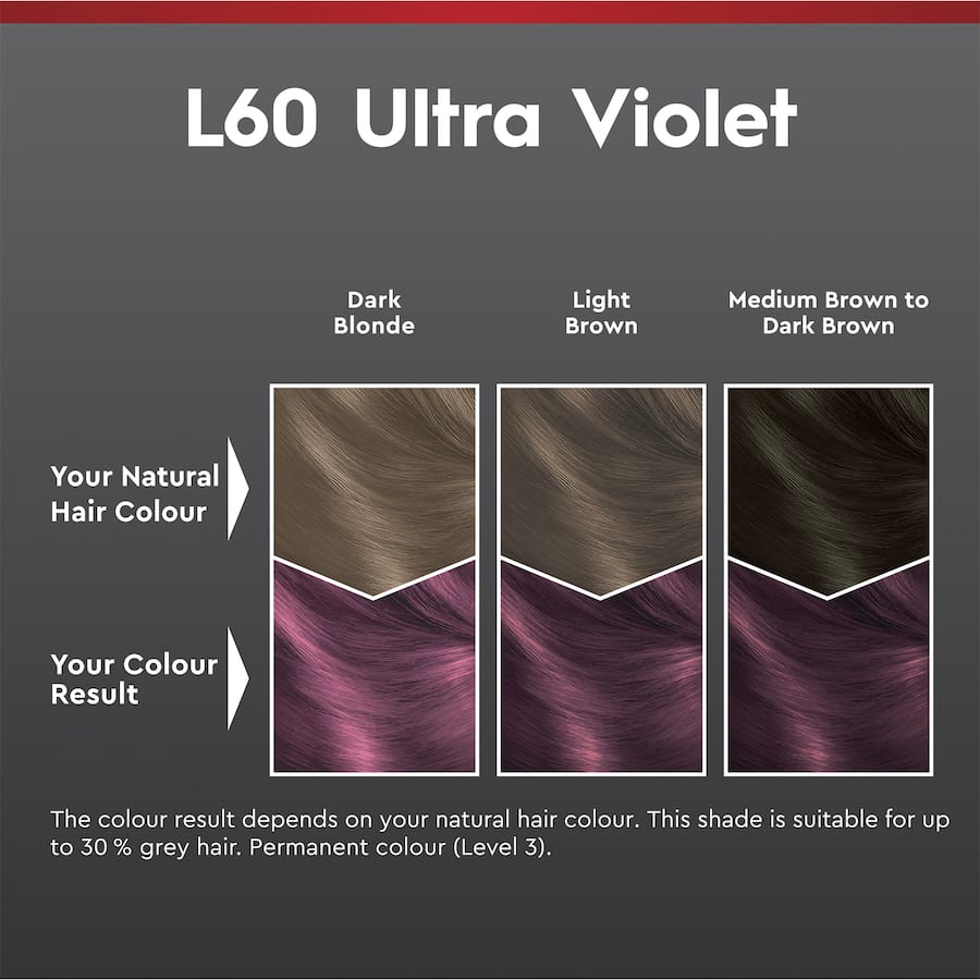 Vibrant ultra violet permanent hair dye from Schwarzkopf, offering up to 10 weeks of shine and perfect gray coverage.