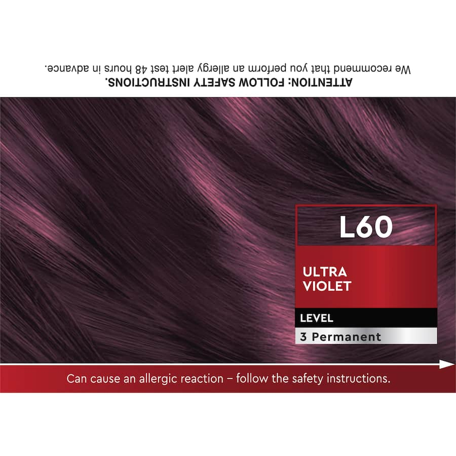 Vibrant Schwarzkopf Brilliance L60 Ultra Violet hair dye in a tube, offering intense color, shine, and gray coverage for lasting beauty.