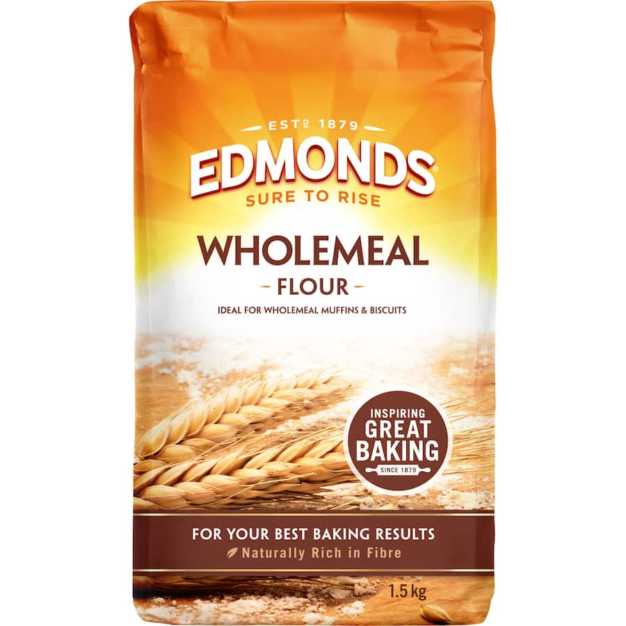 Edmonds Wholemeal Flour: premium whole wheat flour for nutritious baking, rich in fiber and natural flavor, perfect for health-conscious cooks.