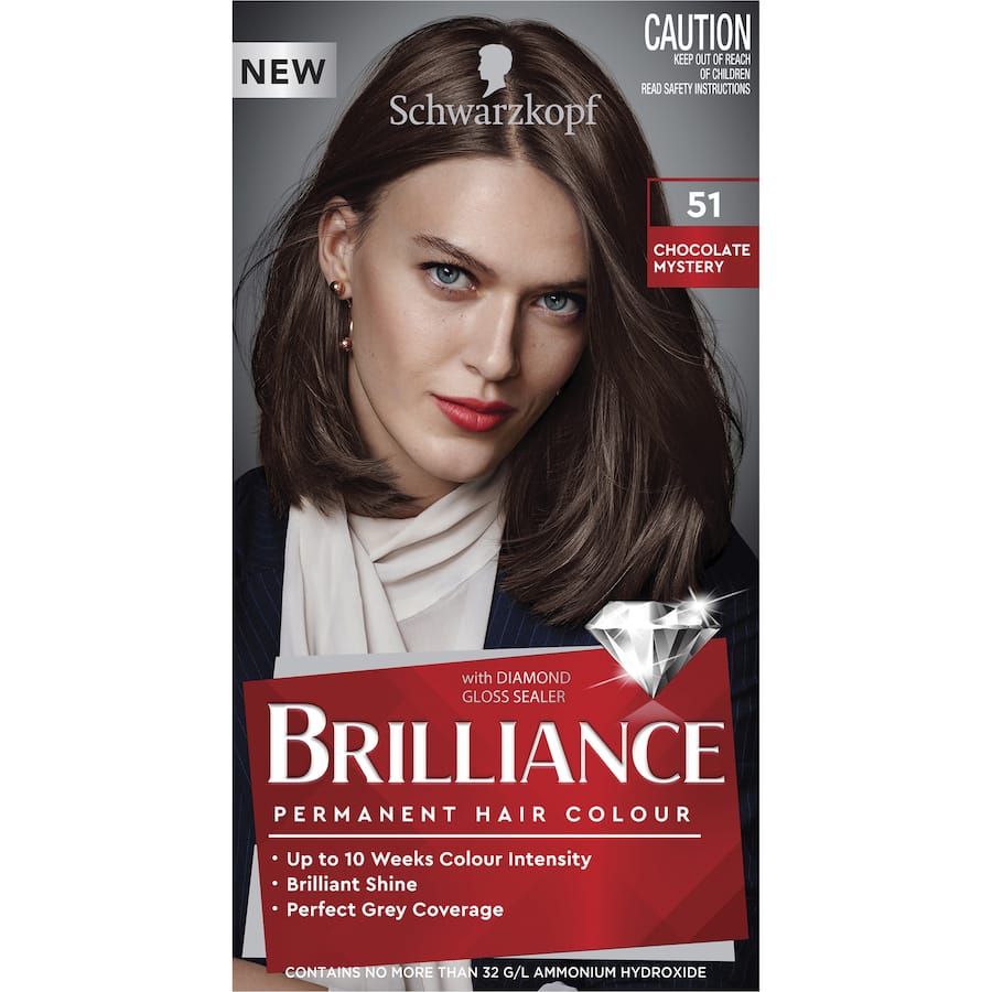 Schwarzkopf Brilliance Hair Colour 51, rich chocolate shade, offers vibrant colour, shine, and nourishing ingredients for perfect grey coverage.