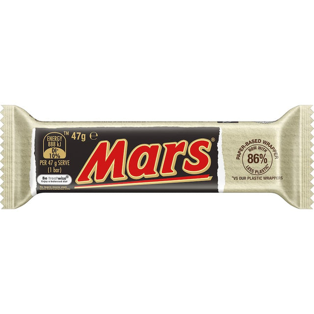 Mars Chocolate Bar featuring soft nougat and creamy caramel coated in thick milk chocolate for a delectable treat.