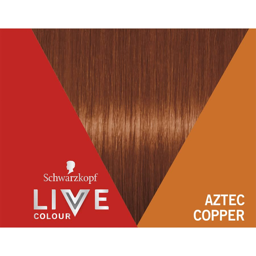 Vibrant Schwarzkopf Live Colour Aztec Copper hair dye, perfect for achieving stunning copper hues and nourishing hair with easy application.