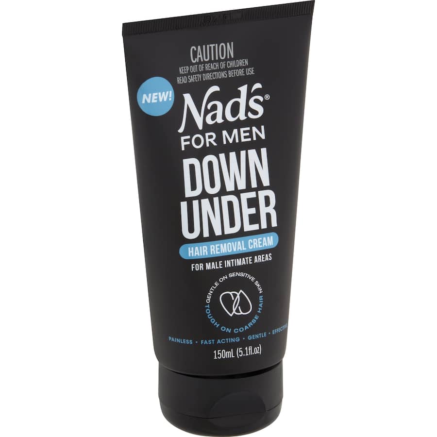 Nad's For Men Down Under Hair Removal Cream for quick, painless hair removal, perfect for sensitive areas, leaving skin smooth.