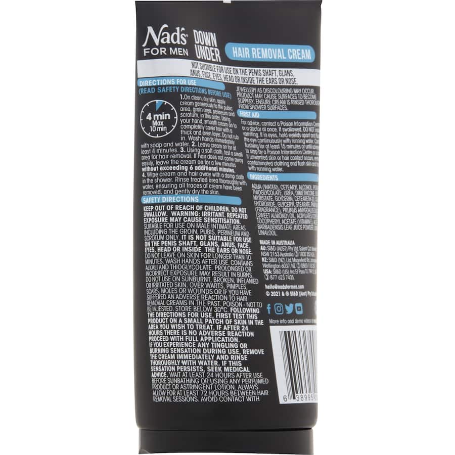 Nad's For Men Down Under Hair Removal Cream for painless and quick grooming, ideal for sensitive areas and coarse body hair.