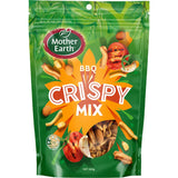 Mother Earth Crispy Mix BBQ: a crunchy snack mix of peanuts, corn, noodles, and soy crisps with bold BBQ flavor.