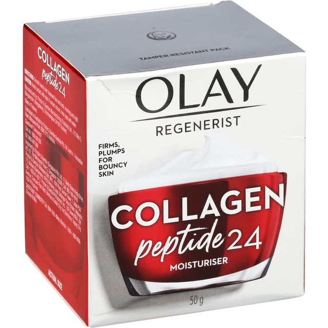 Olay Collagen Peptide24 Face Moisturizer: creamy, fragrance-free formula enriched with collagen peptides for firm, hydrated skin.