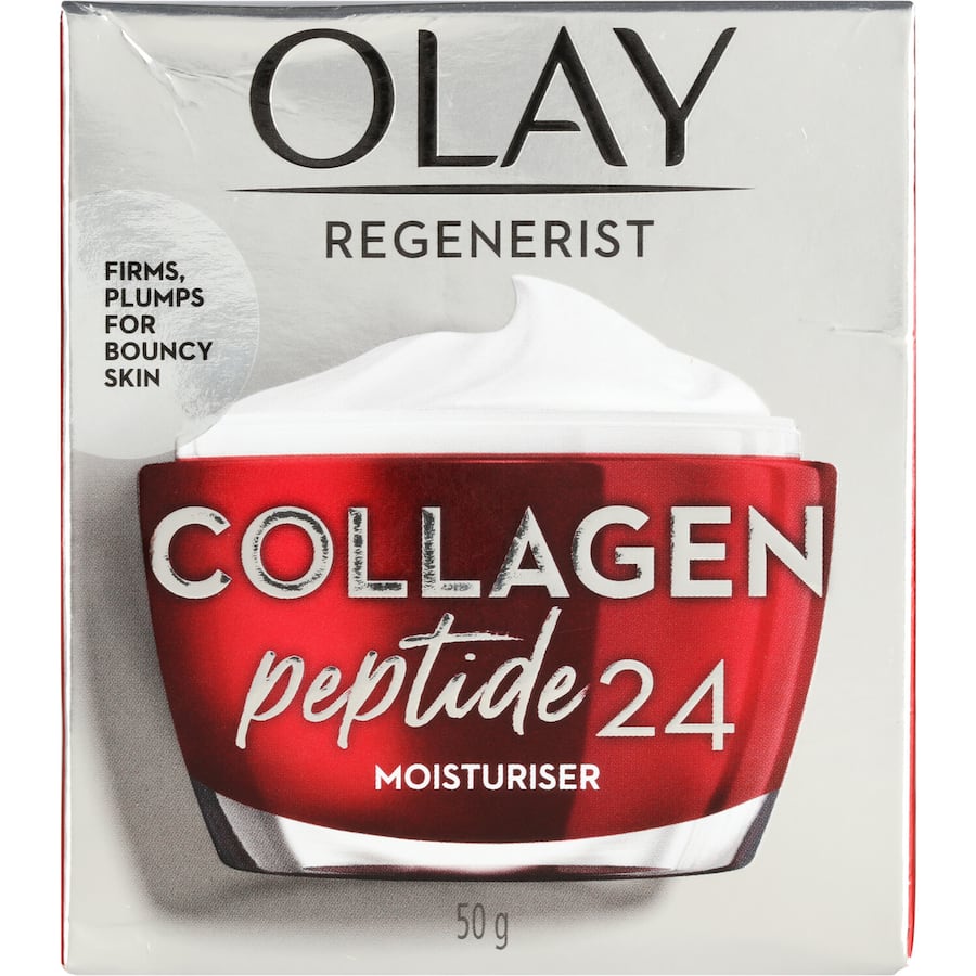 Olay Collagen Peptide24 Face Moisturizer: creamy, hydrating formula with collagen peptides and niacinamide for plump, youthful skin.