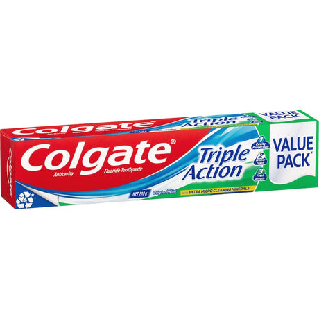 Colgate Triple Action Toothpaste Original Mint Value Pack with cavity protection, whitening, and fresh mint flavor for family dental care.