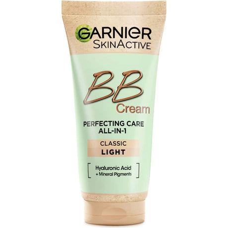 Garnier BB Cream All In 1 Perfector Light Beige offers hydration, coverage, and SPF 15 for radiant skin in a sustainable package.