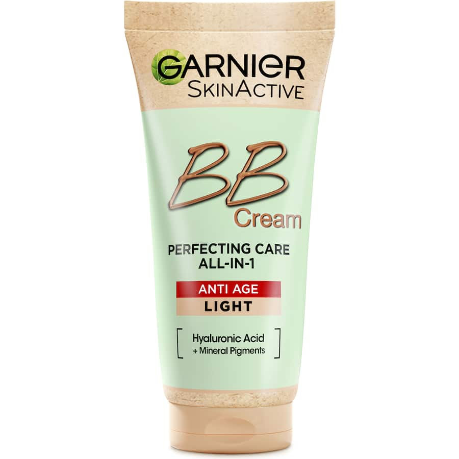 Garnier BB Cream Anti-Ageing Perfector in Light, offering coverage, hydration, and UV protection for a radiant, youthful glow.