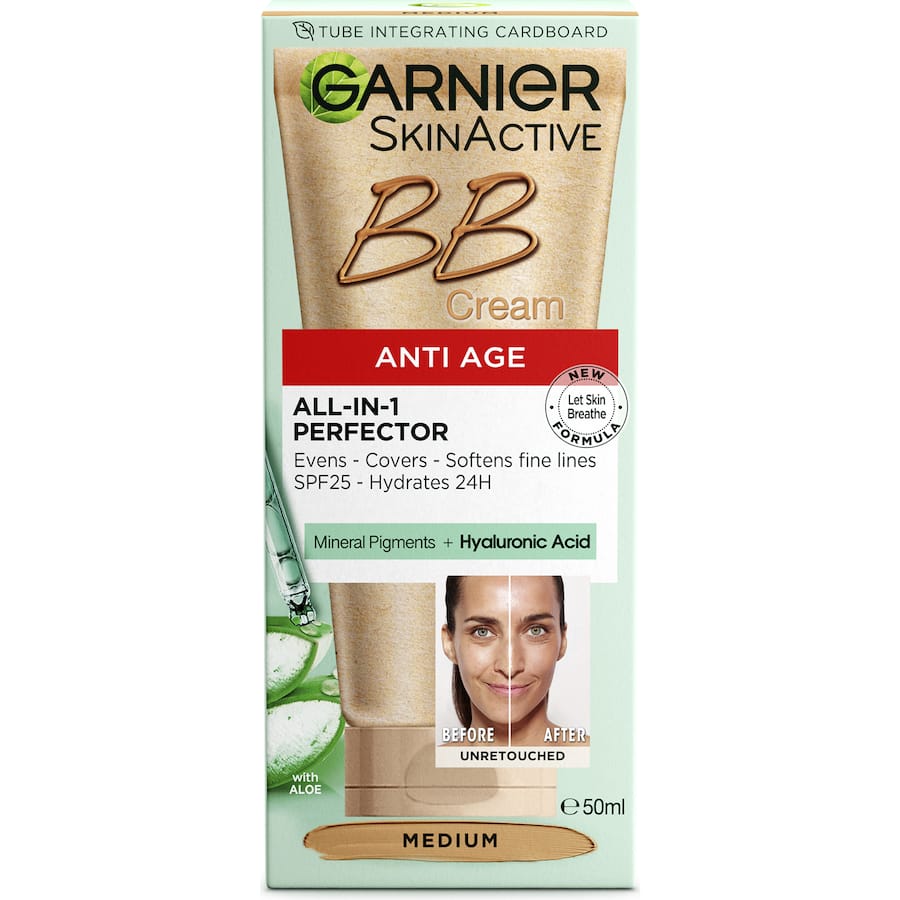 Garnier BB Cream Anti-Ageing Perfector in Medium, a lightweight, hydrating cream with SPF 25 for radiant, even skin.