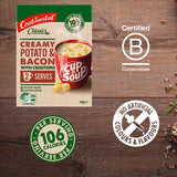 Creamy potato and bacon instant soup with croutons, perfect for a quick, satisfying snack or meal option.