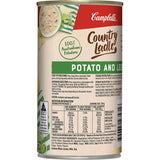 Campbell's Country Ladle Potato & Leek Soup, 97% fat-free, rich in veggies, perfect for quick and comforting meals.