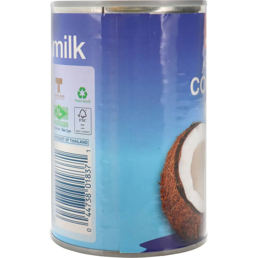 Creamy TCC Coconut Milk Premium in a can, perfect for enhancing Asian dishes, vegan, dairy-free, and gluten-free.