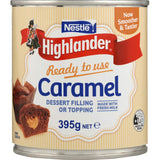 Nestle Highlander Caramel Filling jar showcasing rich, creamy caramel perfect for baking and dessert toppings.