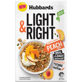 Bowl of Hubbards Light & Right Cereal with peaches and seeds, perfect for a nutritious, energizing New Zealand breakfast.