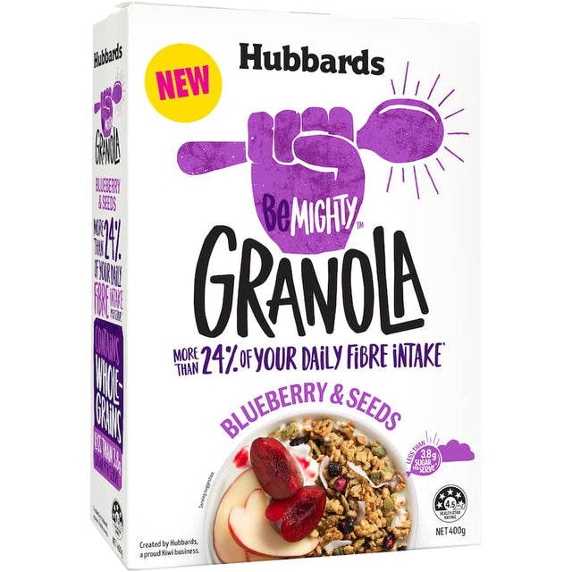 Be Mighty Granola Blueberry & Seeds: wholesome oats, blueberries, and seeds for a nutritious, low-sugar breakfast.