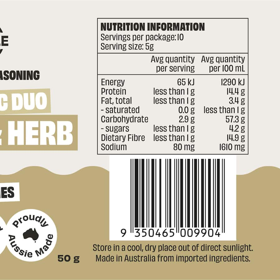 A bottle of Mingle The Iconic Duo Garlic & Herb Mix, perfect for seasoning chicken, seafood, veggies, and beef naturally.