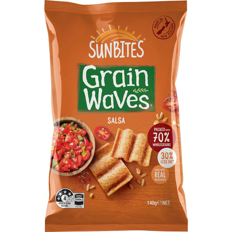 Crunchy wholegrain chips with Salsa flavor, made from 70% wholegrain and real ingredients, 30% less fat than regular chips.