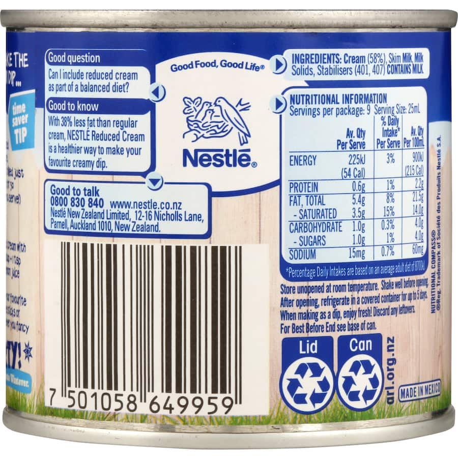 Nestle Reduced Cream in a resealable container, ideal for enhancing dishes with a lighter, creamy texture.