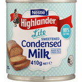 Highlander Condensed Milk Lite Sweetened offers a creamy, lower-calorie alternative for baking and sweetening drinks.