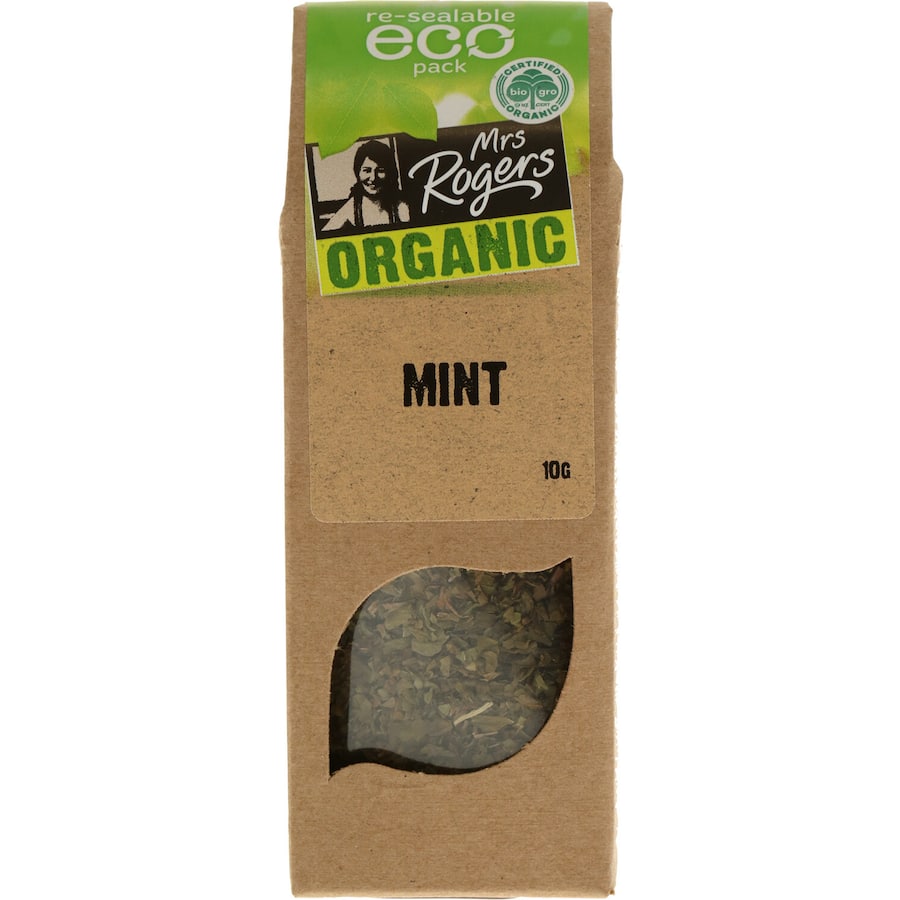 Fresh Mrs Rogers Eco Organic Mint, a vibrant herb ideal for cooking and health, sourced from organic farms.